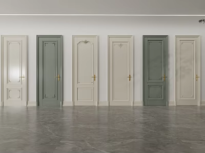 Stylish Swing Doors With Diverse Colors Decorative Patterns And Gold Handles 3d model