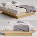 Modern Double Bed With Wooden Frame White Bedsheets And Gray Blanket 3d model