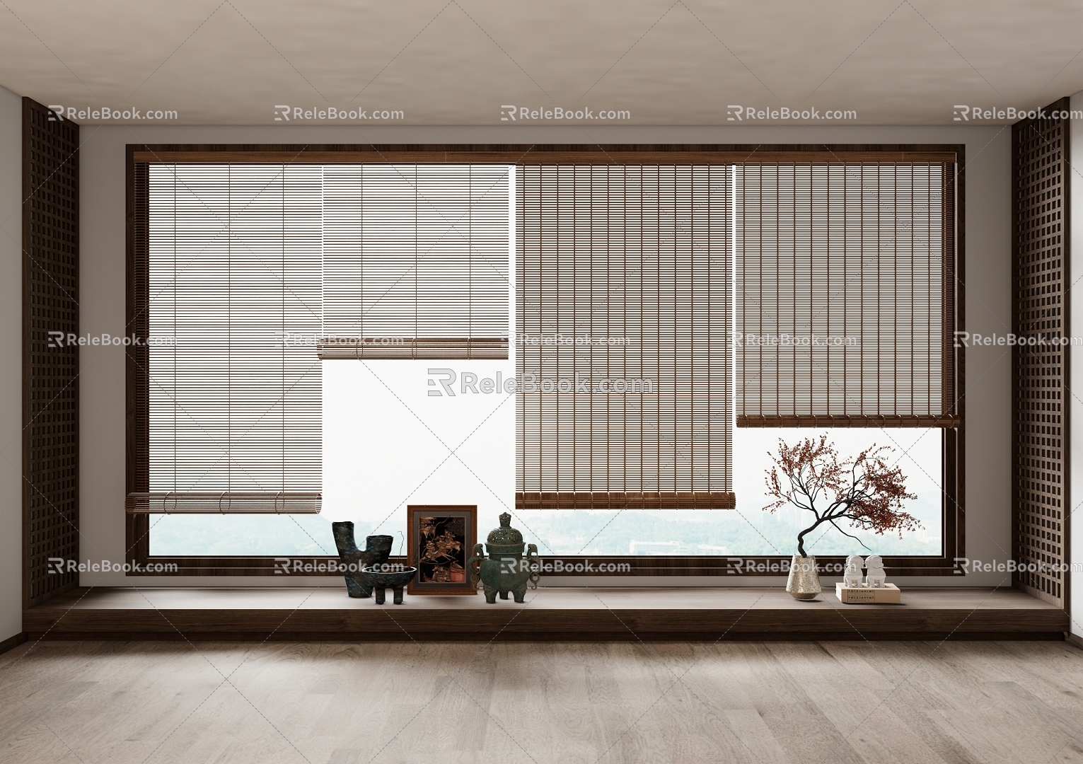 New Chinese Bamboo Curtain Roller Curtain 3d model