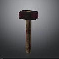 Vintage Style Hammer With Red Black Head And Wooden Handle As Weapon