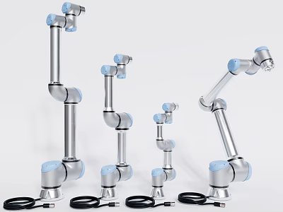 Modern Industrial Robotic Arms With Different Sizes Silver Body And Blue Joints 3d model