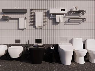 Bathroom combination smart toilet towel rack 3d model