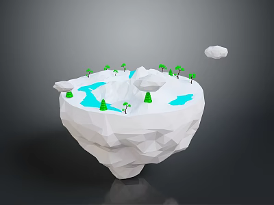 Low Poly Floating Island Scene With White Rocks Blue Water And Green Trees 3d model
