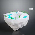 Low Poly Floating Island Scene With White Rocks Blue Water And Green Trees