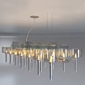 Contemporary Glass Chandelier With Multiple Glass Shades Metal Frame And Illuminated Candles