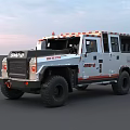 White Emergency Utility Vehicle With Red Stripes Large Tires And Off Road Capability