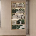 Elegant Modern Bookcase With Green Layered Backdrop And Shelves For Books Decor