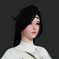 Game and Movie Character in Traditional Costume With Bamboo Leaf Patterns Long Hair and Flowy Sleeves