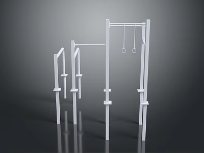White Metal Fitness Equipment Set With Pull Up Bars And Gymnastic Rings 3d model