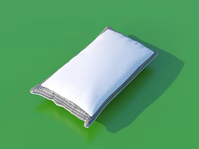 Soft White Pillow With Gray Striped Edges On Green Background 3d model
