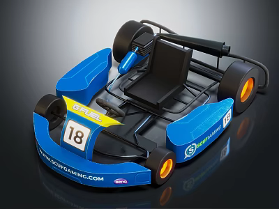 Blue Racing Go Kart Design Featuring Number 18 With Black Seat And Orange Wheels 3d model