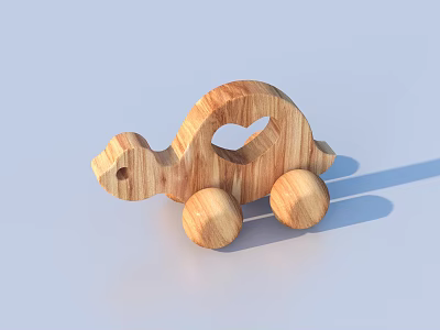 Natural Wooden Toy Turtle With Heart Shaped Cutout And Rolling Wheels 3d model