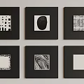 Abstract Paintings In Black Frames With Various Geometric Patterns And Textured Lines 3d model