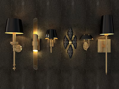 Elegant Modern Wall Lamps With Black Shades And Gold Metal Design 3d model