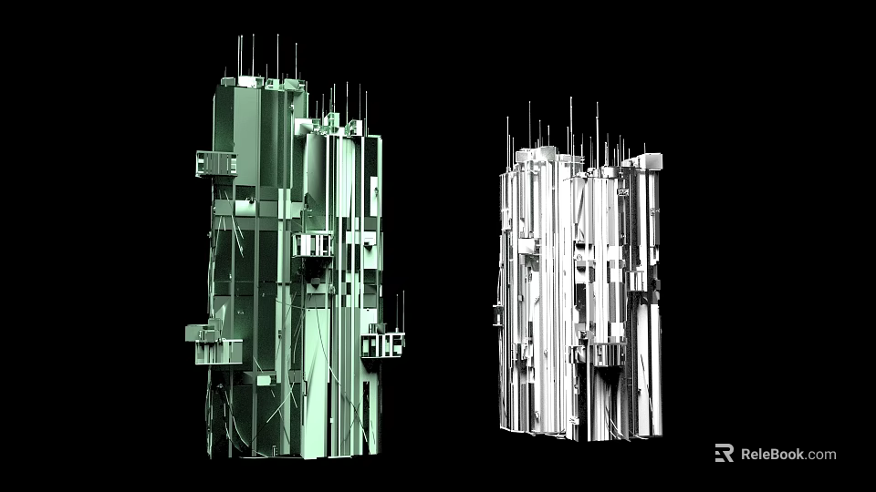 Future Architecture Design Of Twin Modern Skyscrapers With Angular Geometric Structures 3d model