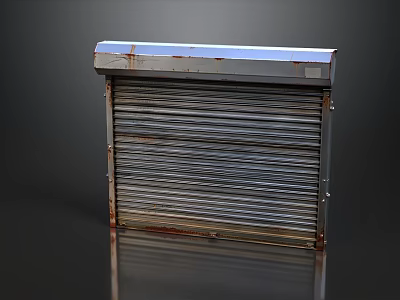 Rusty Metal Folding Door With Worn Surface And White Top Beam In Industrial Style 3d model