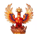 Golden Red Phoenix Statue With Blue Gemstones On Wings And Crystal Base