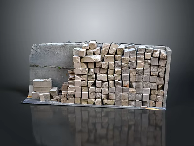 Natural Wood And Stone Blocks Stacked Together As Construction Materials With Textured Finish 3d model