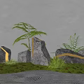 Zen Garden Ornament With Illuminated Stones Green Plants And Grass Patterns