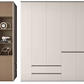 Modern Wooden Light Beige Wardrobe With Storage Shelves Drawers And Decorative Items