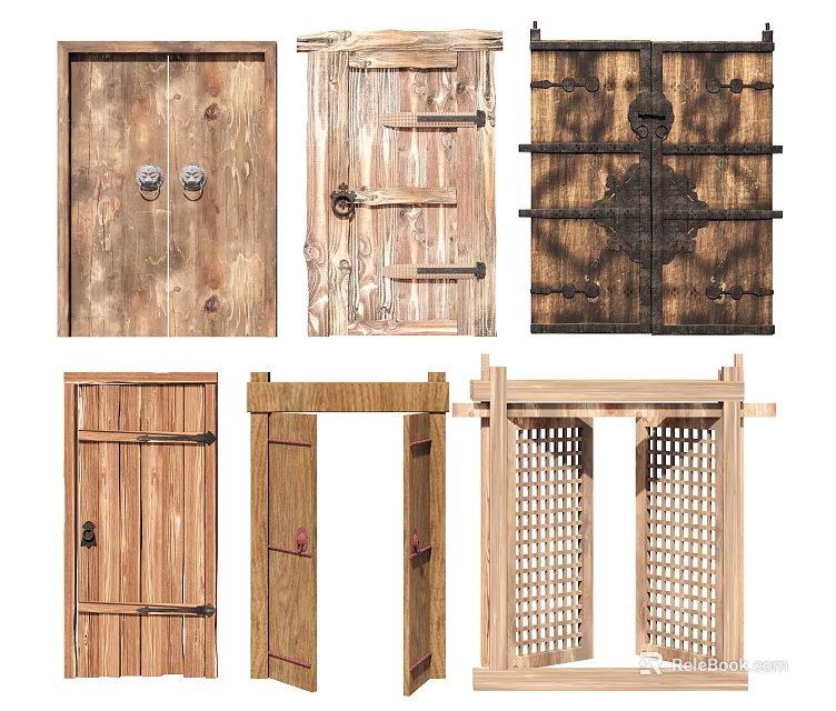 Various Other Wooden Doors With Rustic Designs And Vintage Carved Details 3d model 