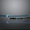 Blue And Black Decorative Katana With Sharp Blade Handle And Reflection On Black Background