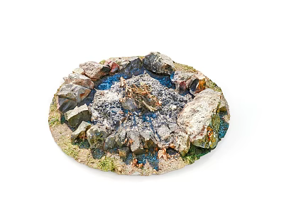 Arbor in Circular Landscape Model with Stones Blue Water and Grass 3d model