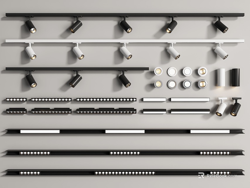 Modern Downlights And Spotlights With Various Styles And Track Mounting Designs 3d model 