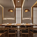 Japanese Private Dining Room with Wooden Sliding Doors Dining Table and Decorative Painting