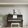 Elegant Black Piano Interior With Sheet Music Art Supplies And Decorative Plants