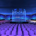 XCIND Modern Stage with Blue Lighting Illuminated Pillars and Audience Seats