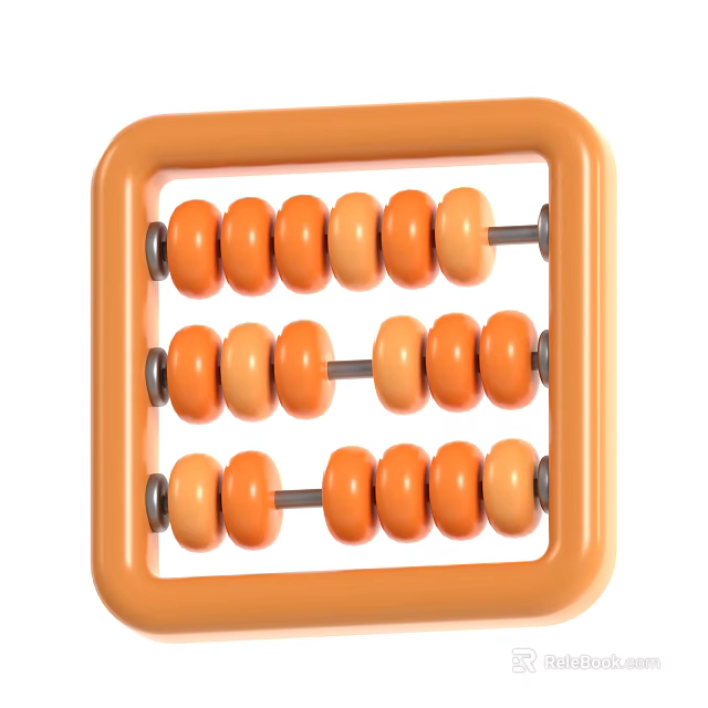Orange Abacus With Square Frame And Three Rows Of Round Beads 3d model 