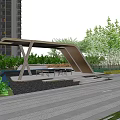 Modern Urban Residential Landscape Design With Trees Lawn Wooden Walkway And Geometric Features