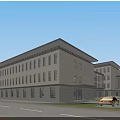 Multi Story Modern Building Exterior With Windows Greenery Street And Pedestrians