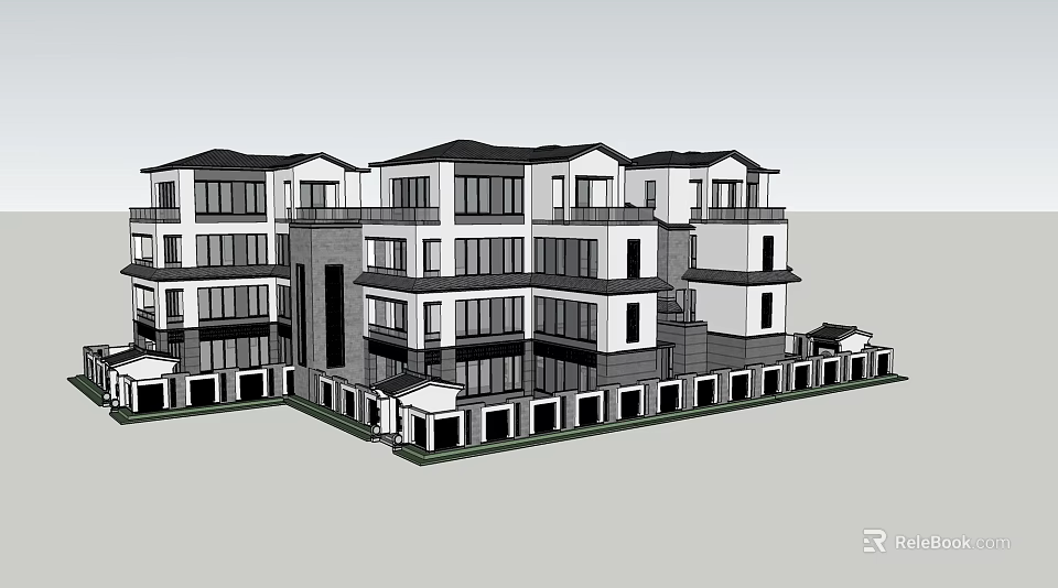Modern Detached Villa Exterior Design With Multiple Floors Balconies And Large Windows 3d model 