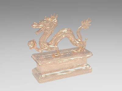 Golden Dragon Shaped Decorative Ornament Set With Scaly Texture And Base 3d model