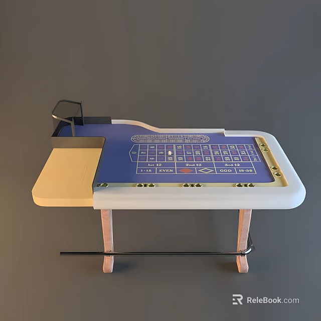 Classic Roulette Table With Blue Surface Number Layout And Wooden Legs 3d model