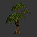 Lush Green Tree With Three Canopies And Brown Trunk In Dark Setting 3d model
