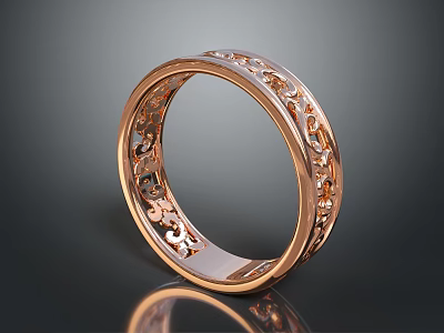 Rose Gold Ring With Intricate Filigree Design And Shiny Delicate Patterns 3d model