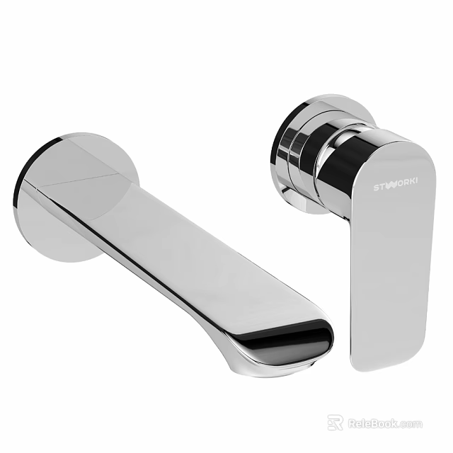 Stylish Modern Chrome Faucet Featuring Sleek Surface And Wall Mounted Design 3d model 
