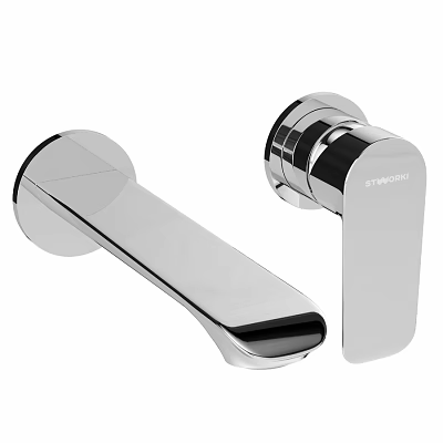 Stylish Modern Chrome Faucet Featuring Sleek Surface And Wall Mounted Design 3d model