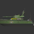 Modern Green Patrol Boat Water Transport With Radar Antennas Yellow Details