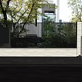 Modern Building Exterior Wall With Black Metal Grille Green Plants And Tree Surroundings