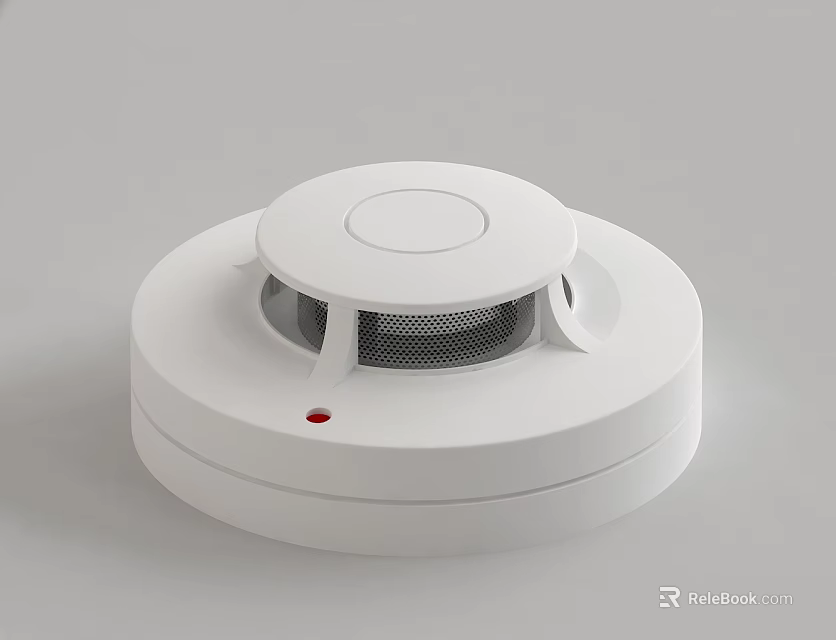 White Round Fire Safety Smoke Detector With Red Indicator And Sensor Grid 3d model 