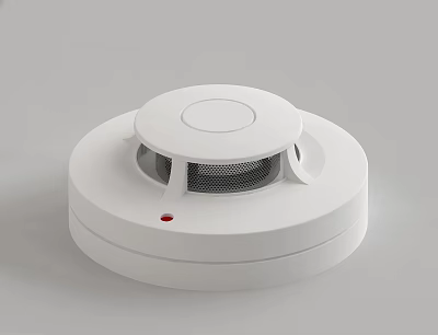 White Round Fire Safety Smoke Detector With Red Indicator And Sensor Grid 3d model