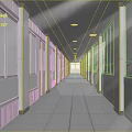 School Corridor With Bright Lighting And Large Windows 3d model