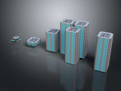 Cartoon City Scene with High Rise Buildings and Small Flying Drone Model 3d model