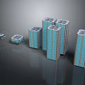 Cartoon City Scene with High Rise Buildings and Small Flying Drone Model