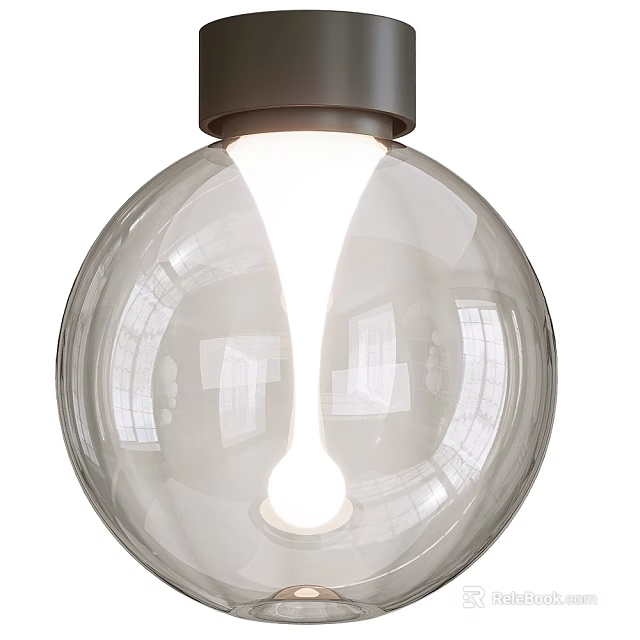 Modern Transparent Spherical Glass Pendant Light With Dark Top Base And Illuminated Bulb 3d model 