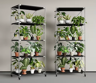 Modern Storage Rack Plant Storage Rack Flower Rack Small Potted Plant Green Pot 3d model